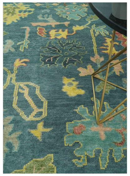 The Rug Decor Area Rug Antique look Teal and Olive Hand Knotted Traditional Oushak Custom Made wool rug Antique look Teal and Olive Hand Knotted Traditional Oushak Custom Made wool rug