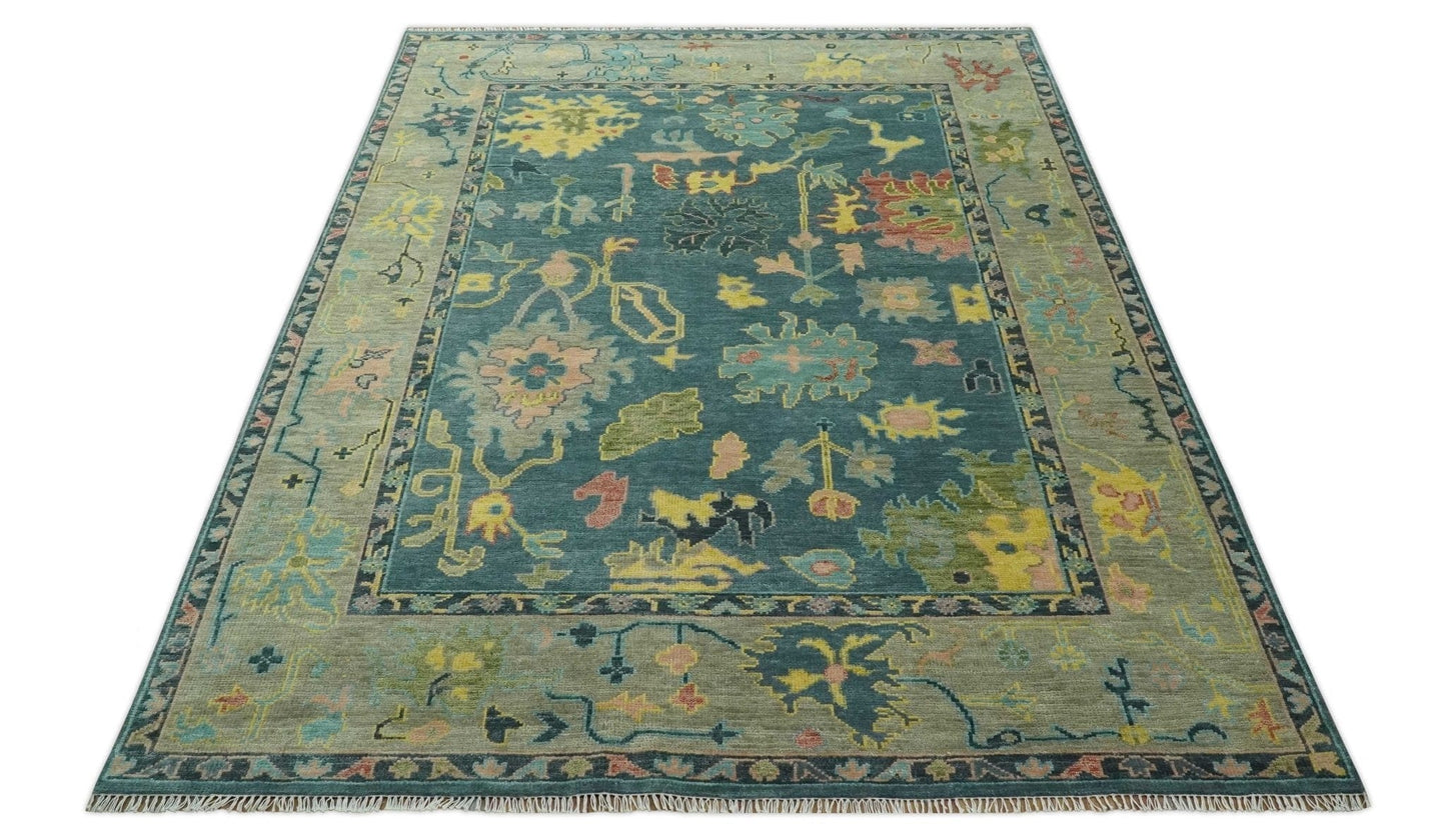 The Rug Decor Area Rug Antique look Teal and Olive Hand Knotted Traditional Oushak Custom Made wool rug Antique look Teal and Olive Hand Knotted Traditional Oushak Custom Made wool rug