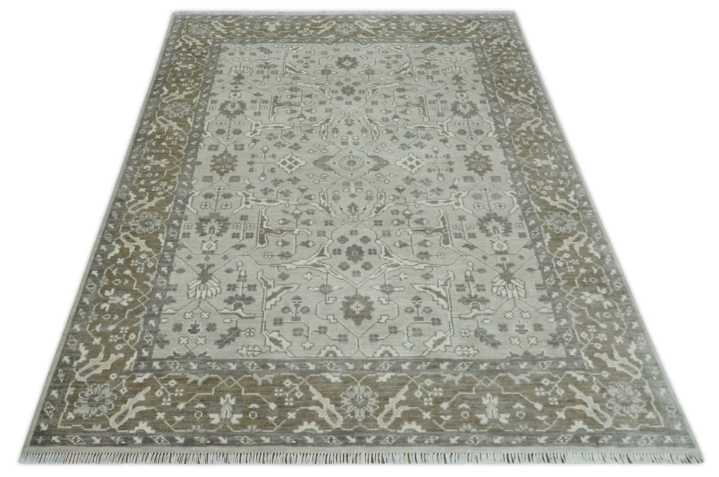 The Rug Decor Area Rug Antique Style Custom Made Traditional Silver and Brown Oriental Oushak Wool Area Rug Antique Style Custom Made Traditional Silver and Brown Oriental Oushak Wool Area Rug
