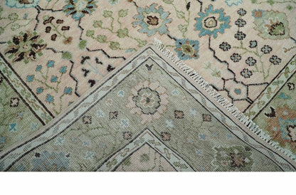 The Rug Decor Area Rug Antique Style floral Hand knotted Peach Pink and Green Custom Made Wool Area Rug Antique Style floral Hand knotted Peach Pink and Green Custom Made Wool Area Rug