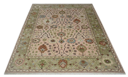 The Rug Decor Area Rug Antique Style floral Hand knotted Peach Pink and Green Custom Made Wool Area Rug Antique Style floral Hand knotted Peach Pink and Green Custom Made Wool Area Rug