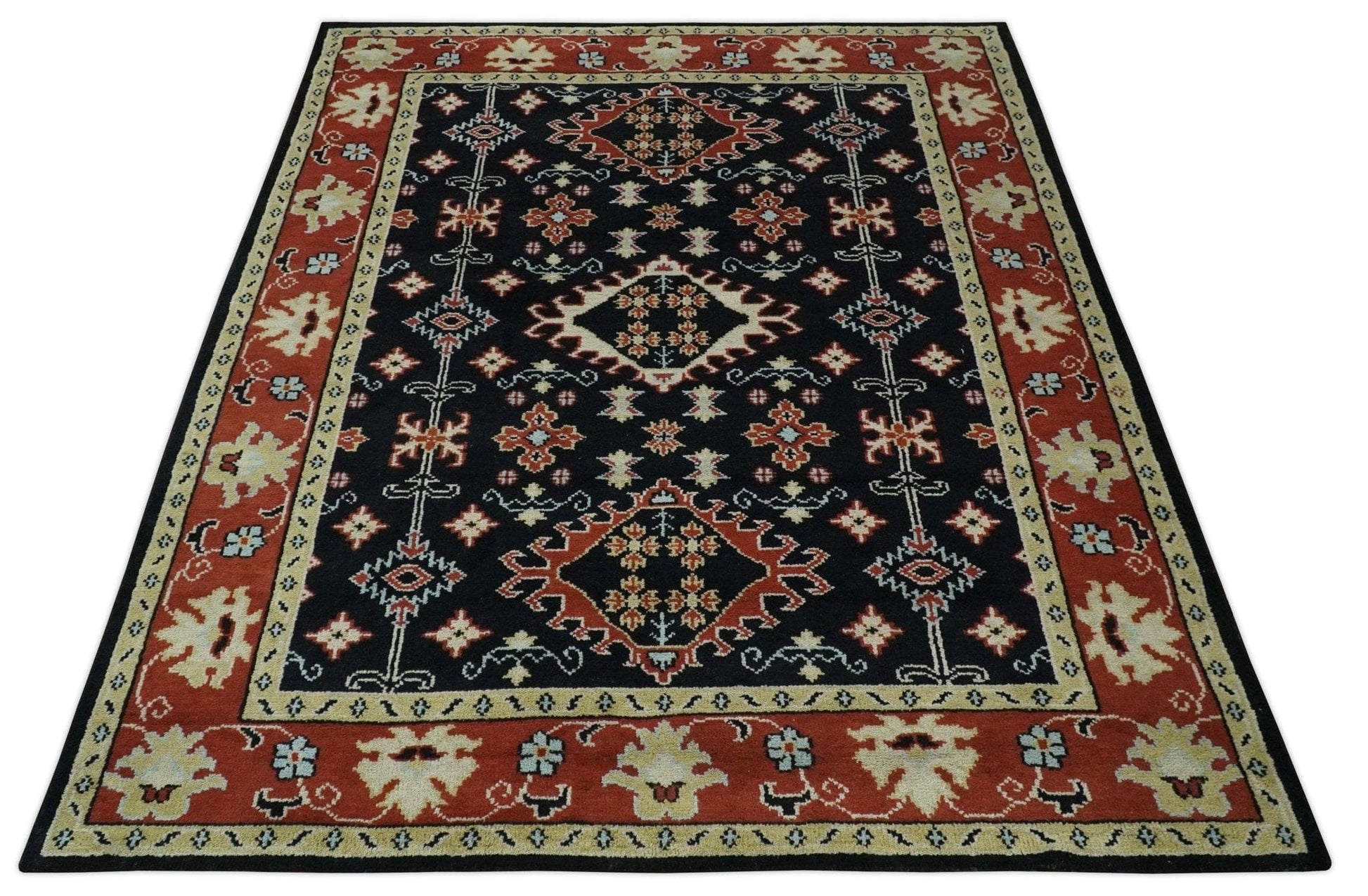 The Rug Decor Area Rug Black, Rust and Beige Traditional Oriental Hand Knotted Custom Made Wool Area Rug Black, Rust and Beige Traditional Oriental Hand Knotted Custom Made Wool Area Rug