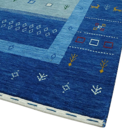 The Rug Decor Area Rug Blue, Gray and Silver Stripes design Tribal Gabbeh Traditional Custom Made Wool Area Rug Blue, Gray and Silver Stripes design Tribal Gabbeh Traditional Custom Made Wool Area Rug