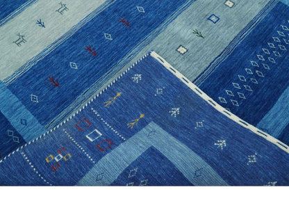 The Rug Decor Area Rug Blue, Gray and Silver Stripes design Tribal Gabbeh Traditional Custom Made Wool Area Rug Blue, Gray and Silver Stripes design Tribal Gabbeh Traditional Custom Made Wool Area Rug