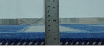 The Rug Decor Area Rug Blue, Gray and Silver Stripes design Tribal Gabbeh Traditional Custom Made Wool Area Rug Blue, Gray and Silver Stripes design Tribal Gabbeh Traditional Custom Made Wool Area Rug