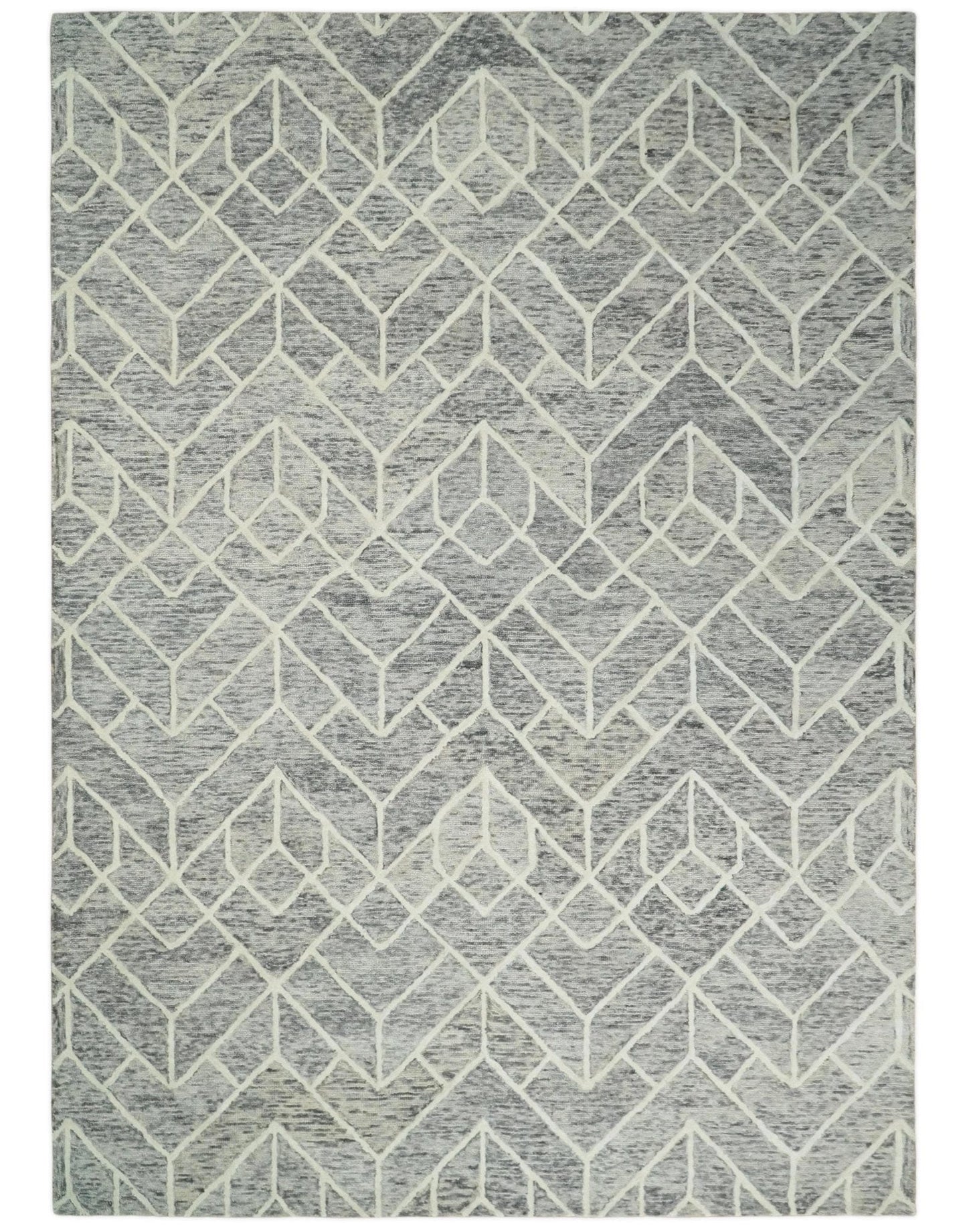 The Rug Decor Area Rug 8x11 Brown and Beige Hand Tufted Modern Geometric Wool Area Rug Brown and Beige Hand Tufted Modern Geometric Wool Area Rug