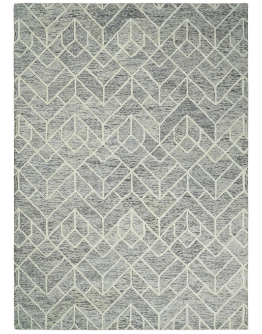 The Rug Decor Area Rug 8x11 Brown and Beige Hand Tufted Modern Geometric Wool Area Rug Brown and Beige Hand Tufted Modern Geometric Wool Area Rug