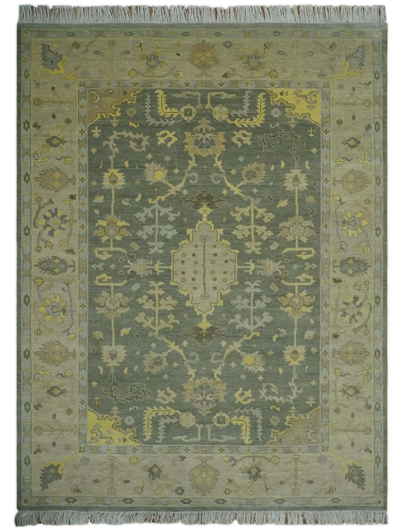 The Rug Decor Area Rug Charcoal, Olive and Mustard Hand knotted Oriental Oushak Custom Made wool Area Rug Charcoal, Olive and Mustard Hand knotted Oriental Oushak Custom Made wool Area Rug