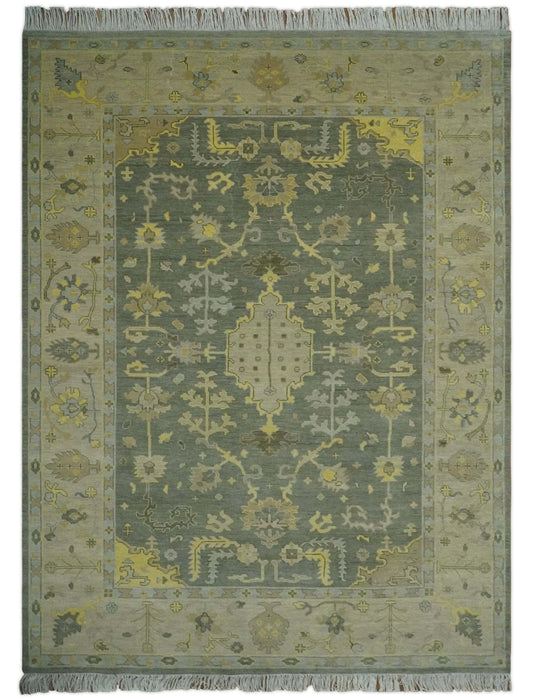 The Rug Decor Area Rug Charcoal, Olive and Mustard Hand knotted Oriental Oushak Custom Made wool Area Rug Charcoal, Olive and Mustard Hand knotted Oriental Oushak Custom Made wool Area Rug