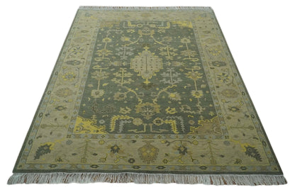 The Rug Decor Area Rug Charcoal, Olive and Mustard Hand knotted Oriental Oushak Custom Made wool Area Rug Charcoal, Olive and Mustard Hand knotted Oriental Oushak Custom Made wool Area Rug
