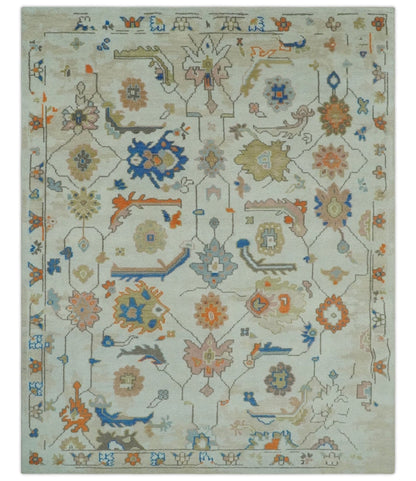 The Rug Decor Area Rug 8x10 Colorful Ivory, Blue, Orange and Olive Hand Knotted Traditional Oriental Oushak Custom Made wool area Rug Colorful Ivory, Blue, Orange and Olive Hand Knotted Traditional Oriental Oushak Custom Made wool area Rug