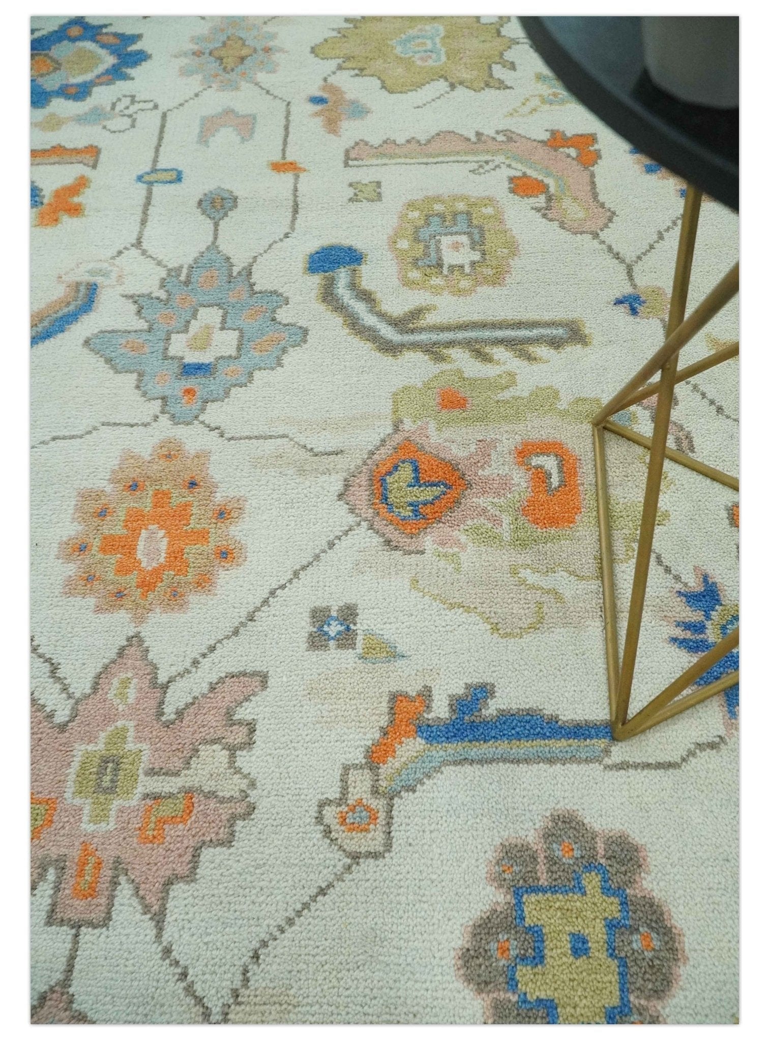 The Rug Decor Area Rug Colorful Ivory, Blue, Orange and Olive Hand Knotted Traditional Oriental Oushak Custom Made wool area Rug Colorful Ivory, Blue, Orange and Olive Hand Knotted Traditional Oriental Oushak Custom Made wool area Rug