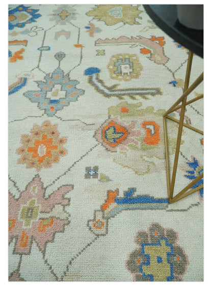 The Rug Decor Area Rug Colorful Ivory, Blue, Orange and Olive Hand Knotted Traditional Oriental Oushak Custom Made wool area Rug Colorful Ivory, Blue, Orange and Olive Hand Knotted Traditional Oriental Oushak Custom Made wool area Rug