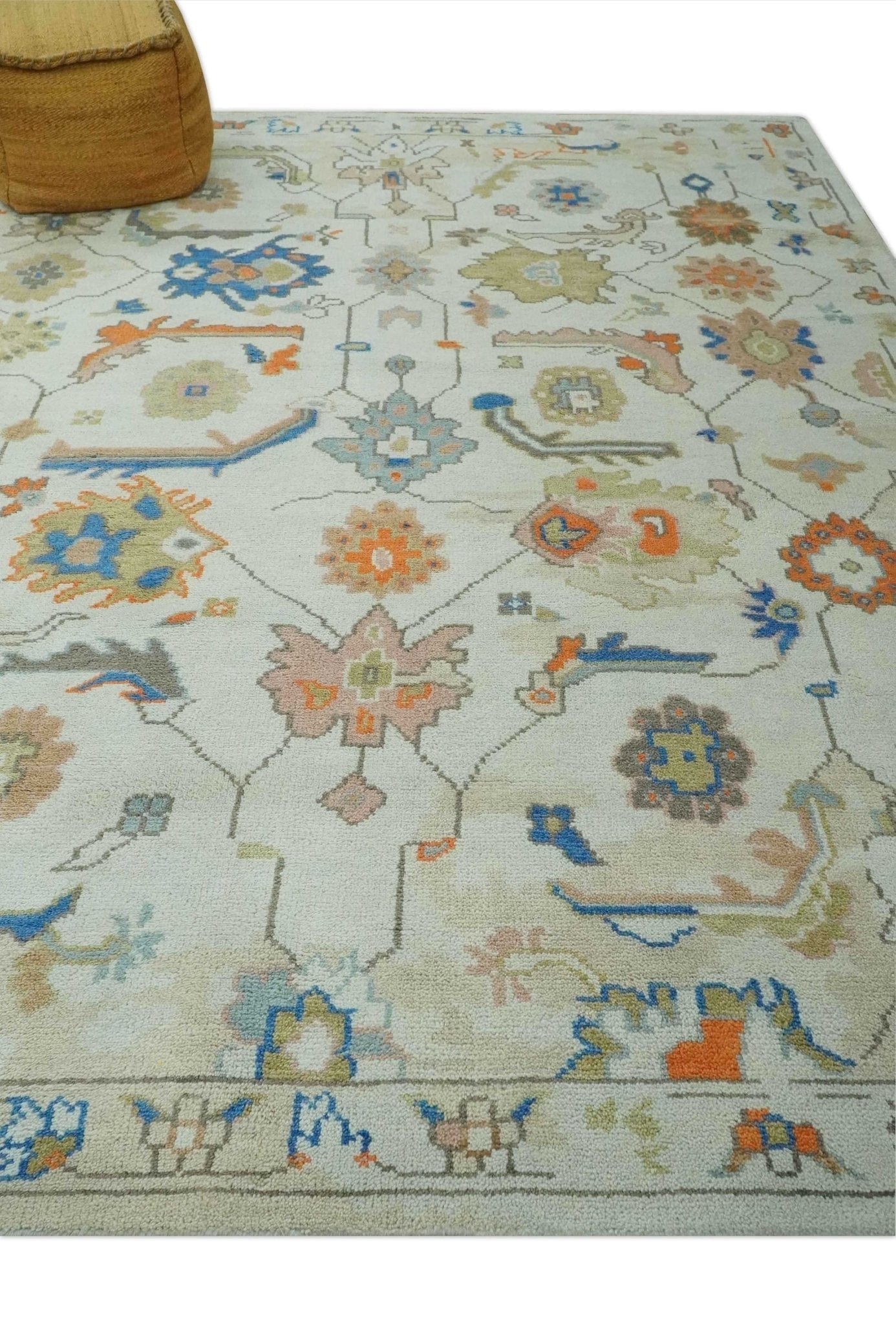 The Rug Decor Area Rug Colorful Ivory, Blue, Orange and Olive Hand Knotted Traditional Oriental Oushak Custom Made wool area Rug Colorful Ivory, Blue, Orange and Olive Hand Knotted Traditional Oriental Oushak Custom Made wool area Rug