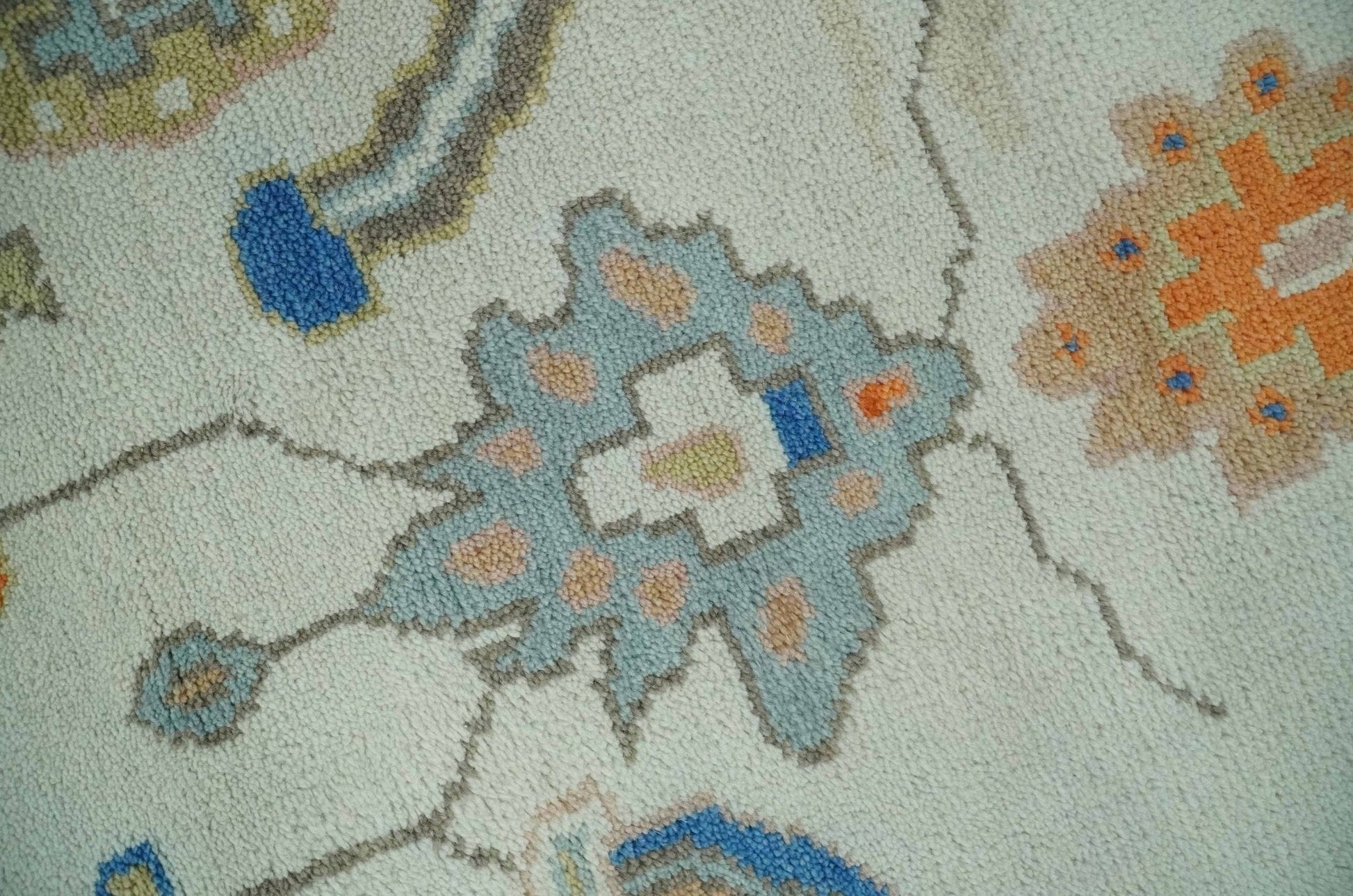 The Rug Decor Area Rug Colorful Ivory, Blue, Orange and Olive Hand Knotted Traditional Oriental Oushak Custom Made wool area Rug Colorful Ivory, Blue, Orange and Olive Hand Knotted Traditional Oriental Oushak Custom Made wool area Rug