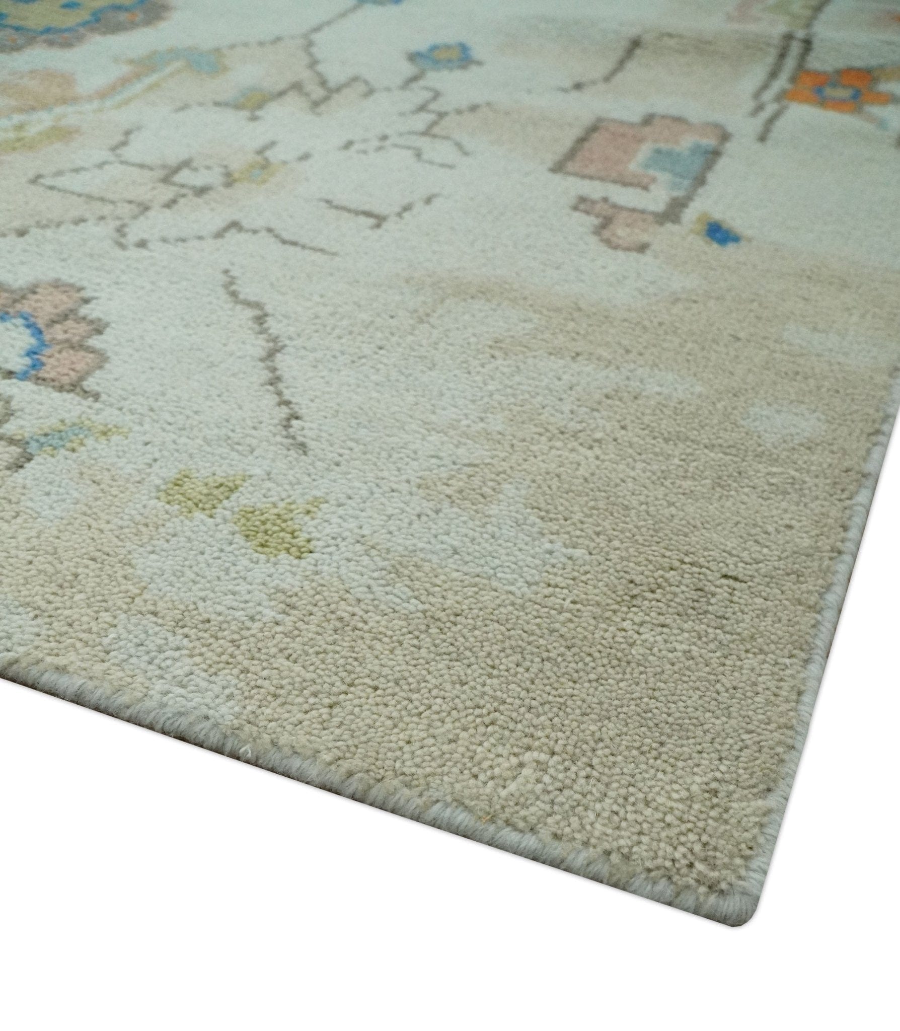 The Rug Decor Area Rug Colorful Ivory, Blue, Orange and Olive Hand Knotted Traditional Oriental Oushak Custom Made wool area Rug Colorful Ivory, Blue, Orange and Olive Hand Knotted Traditional Oriental Oushak Custom Made wool area Rug