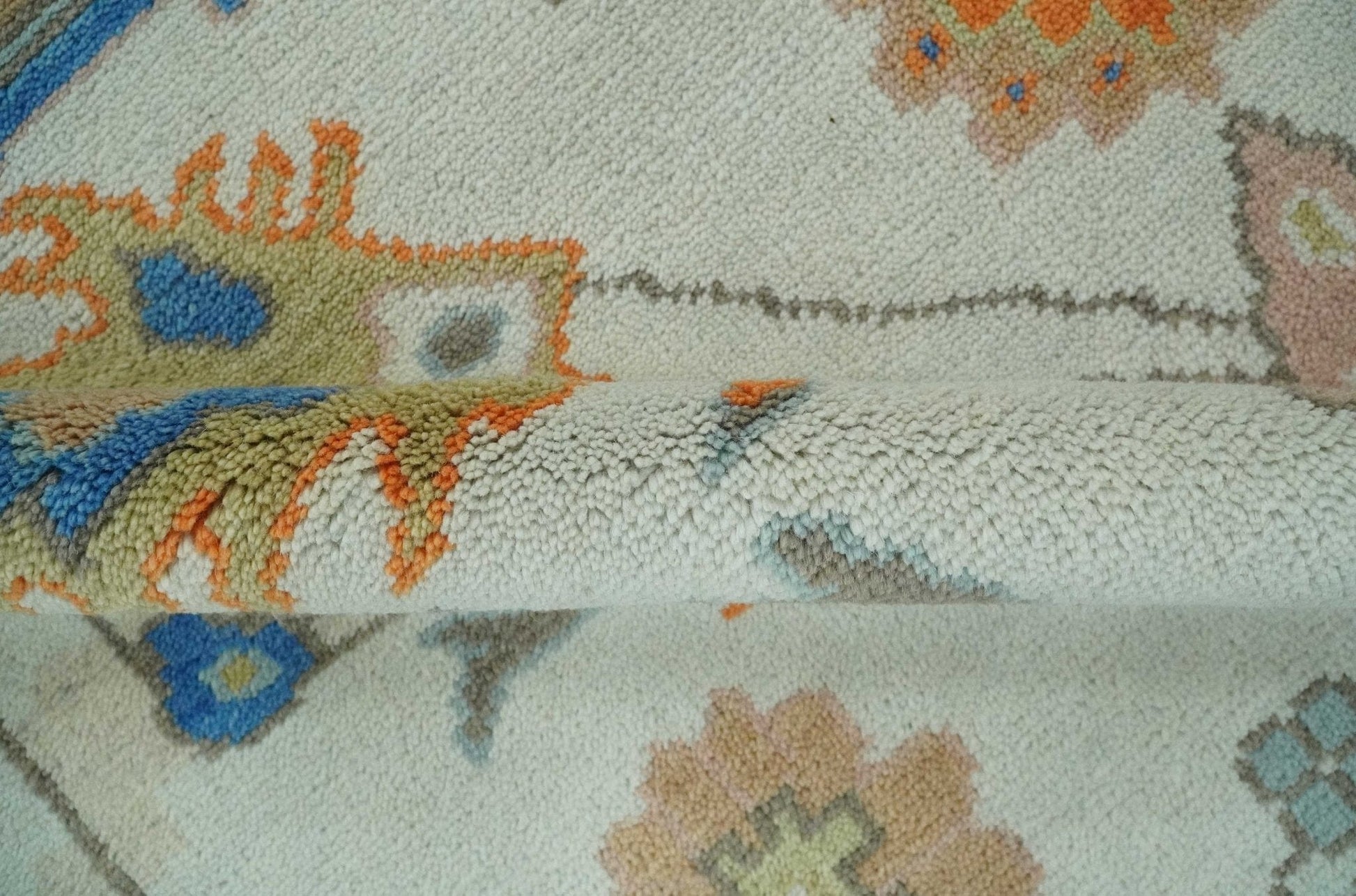 The Rug Decor Area Rug Colorful Ivory, Blue, Orange and Olive Hand Knotted Traditional Oriental Oushak Custom Made wool area Rug Colorful Ivory, Blue, Orange and Olive Hand Knotted Traditional Oriental Oushak Custom Made wool area Rug