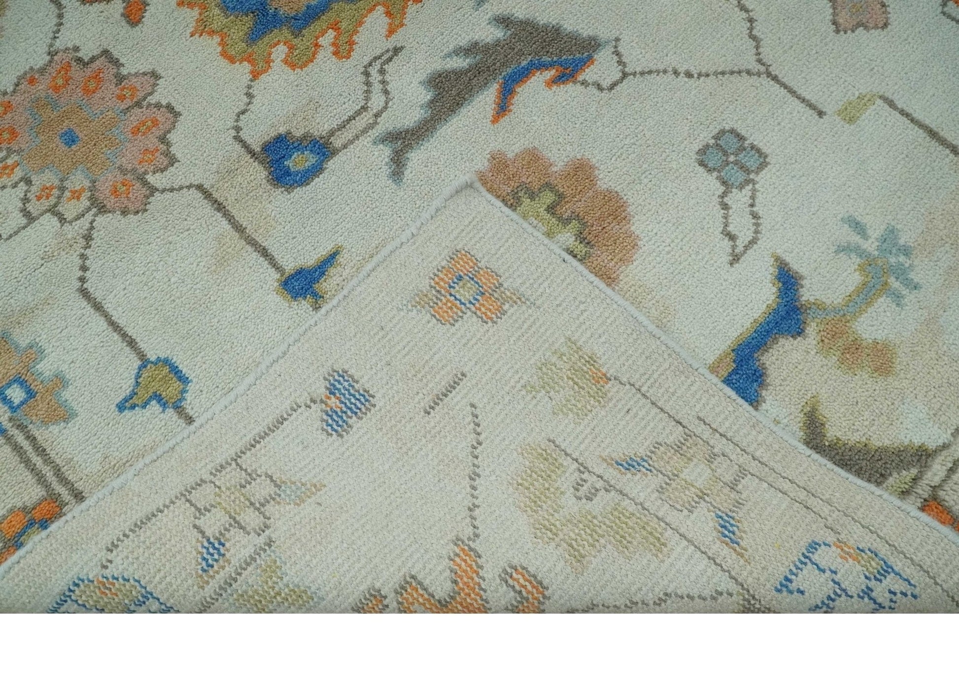 The Rug Decor Area Rug Colorful Ivory, Blue, Orange and Olive Hand Knotted Traditional Oriental Oushak Custom Made wool area Rug Colorful Ivory, Blue, Orange and Olive Hand Knotted Traditional Oriental Oushak Custom Made wool area Rug