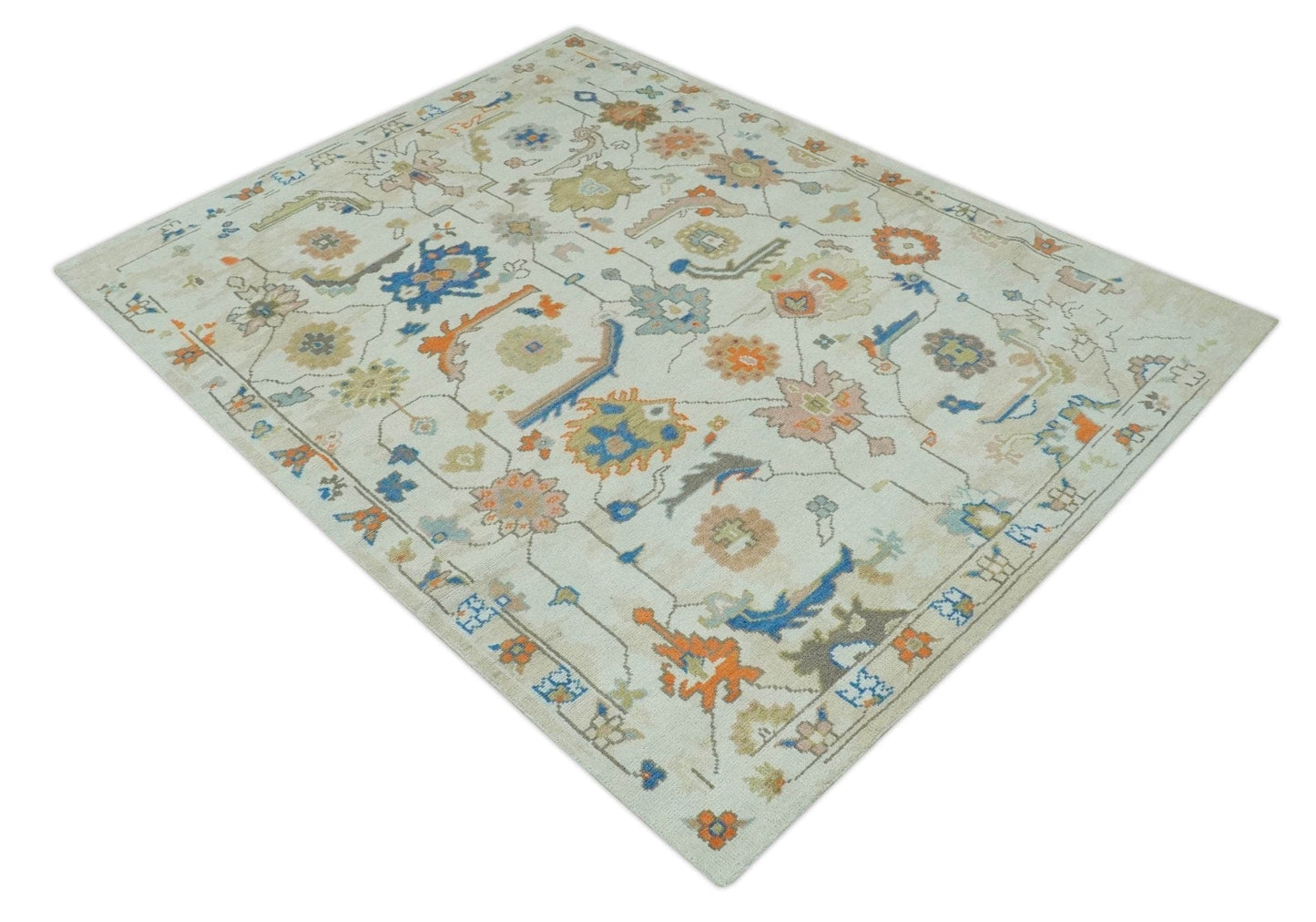 The Rug Decor Area Rug Colorful Ivory, Blue, Orange and Olive Hand Knotted Traditional Oriental Oushak Custom Made wool area Rug Colorful Ivory, Blue, Orange and Olive Hand Knotted Traditional Oriental Oushak Custom Made wool area Rug