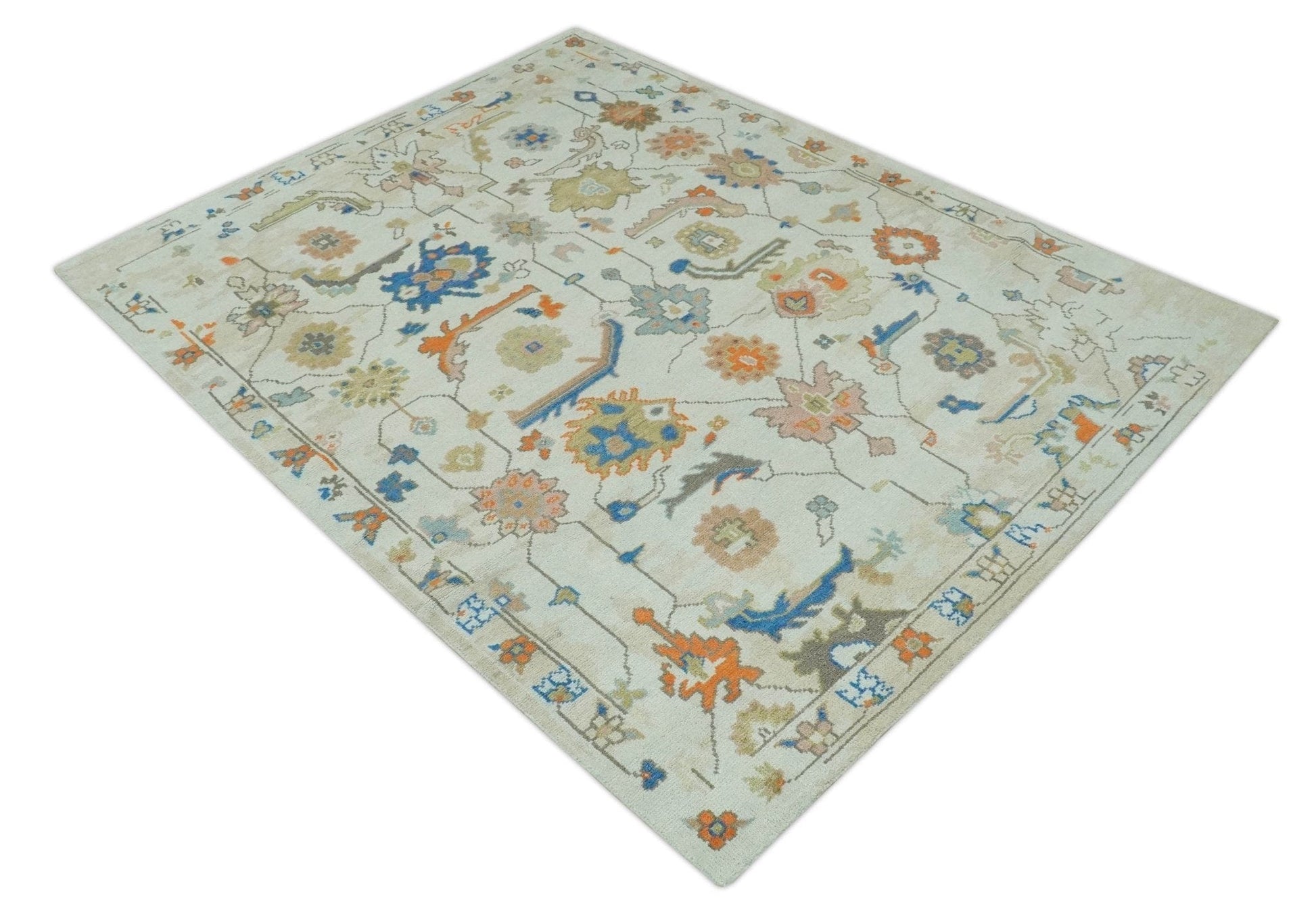 The Rug Decor Area Rug Colorful Ivory, Blue, Orange and Olive Hand Knotted Traditional Oriental Oushak Custom Made wool area Rug Colorful Ivory, Blue, Orange and Olive Hand Knotted Traditional Oriental Oushak Custom Made wool area Rug