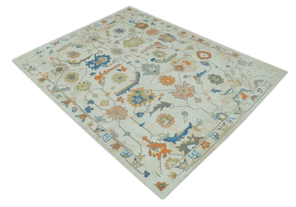 The Rug Decor Area Rug Colorful Ivory, Blue, Orange and Olive Hand Knotted Traditional Oriental Oushak Custom Made wool area Rug Colorful Ivory, Blue, Orange and Olive Hand Knotted Traditional Oriental Oushak Custom Made wool area Rug
