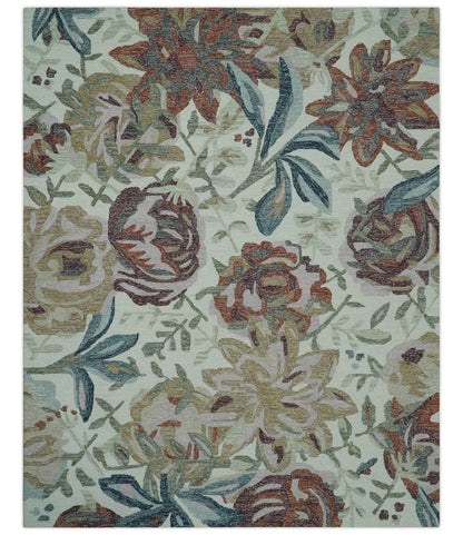 The Rug Decor Area Rug 8x10 Colorful Ivory, Olive and Brown Floral Design Hand Tufted Custom Made wool Rug Colorful Ivory, Olive and Brown Floral Design Hand Tufted Custom Made wool Rug