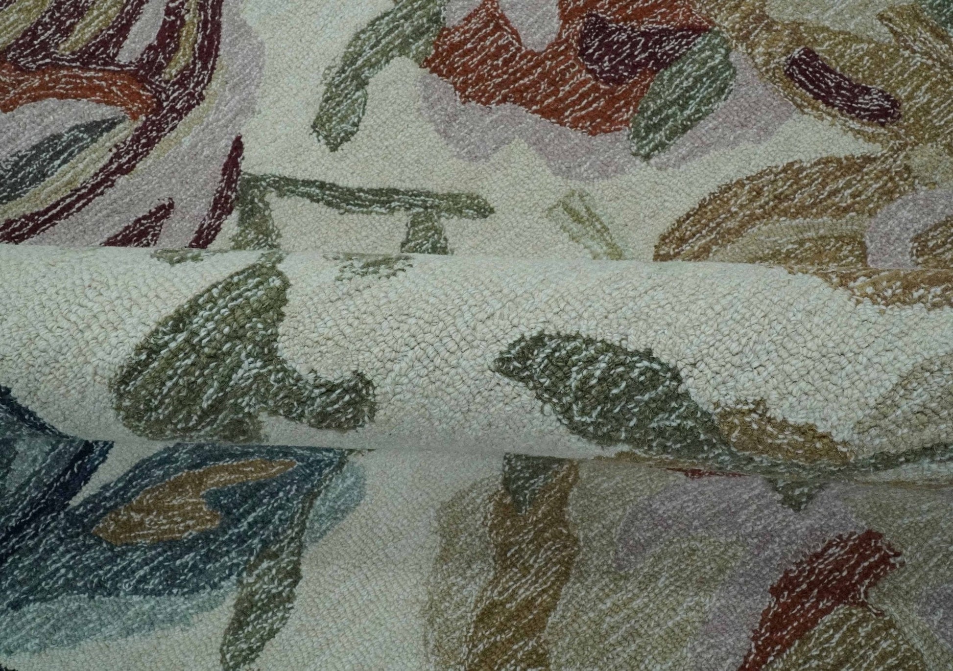 The Rug Decor Area Rug Colorful Ivory, Olive and Brown Floral Design Hand Tufted Custom Made wool Rug Colorful Ivory, Olive and Brown Floral Design Hand Tufted Custom Made wool Rug