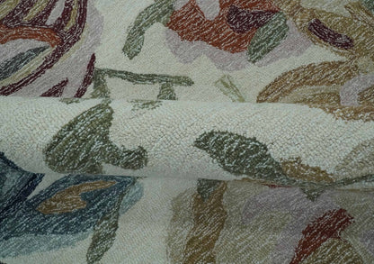 The Rug Decor Area Rug Colorful Ivory, Olive and Brown Floral Design Hand Tufted Custom Made wool Rug Colorful Ivory, Olive and Brown Floral Design Hand Tufted Custom Made wool Rug