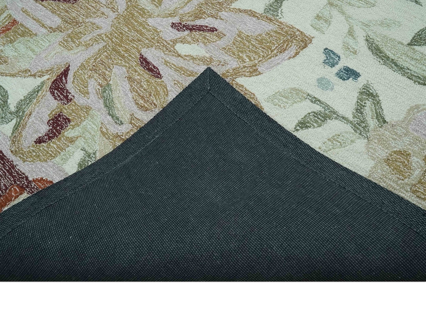 The Rug Decor Area Rug Colorful Ivory, Olive and Brown Floral Design Hand Tufted Custom Made wool Rug Colorful Ivory, Olive and Brown Floral Design Hand Tufted Custom Made wool Rug