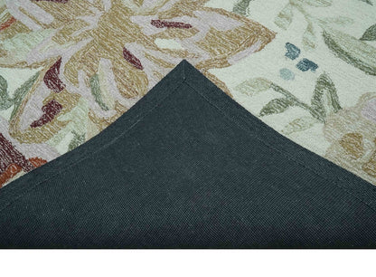 The Rug Decor Area Rug Colorful Ivory, Olive and Brown Floral Design Hand Tufted Custom Made wool Rug Colorful Ivory, Olive and Brown Floral Design Hand Tufted Custom Made wool Rug