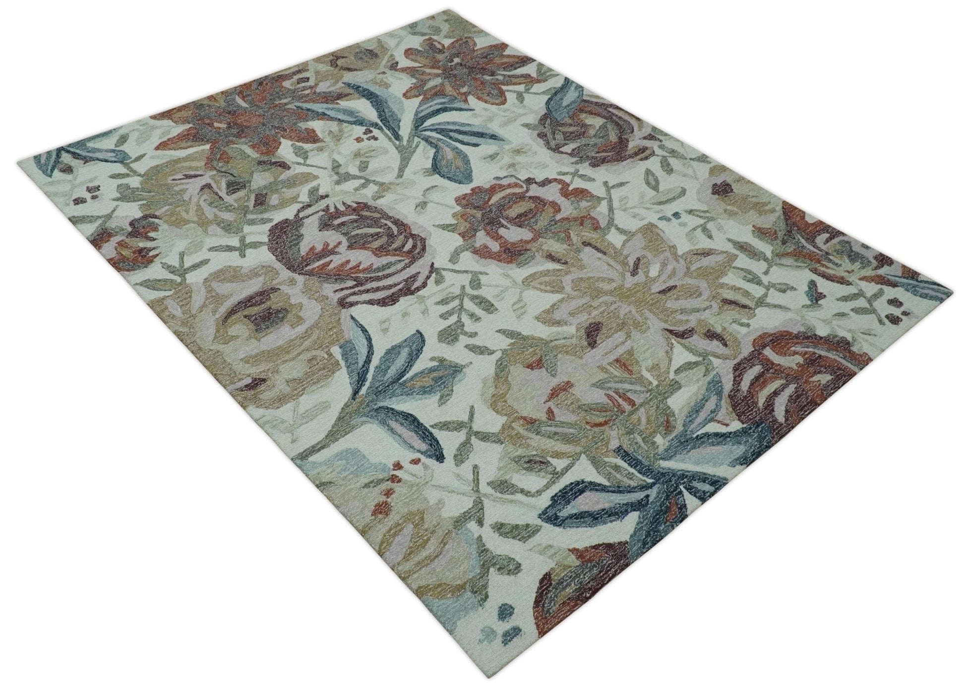 The Rug Decor Area Rug Colorful Ivory, Olive and Brown Floral Design Hand Tufted Custom Made wool Rug Colorful Ivory, Olive and Brown Floral Design Hand Tufted Custom Made wool Rug