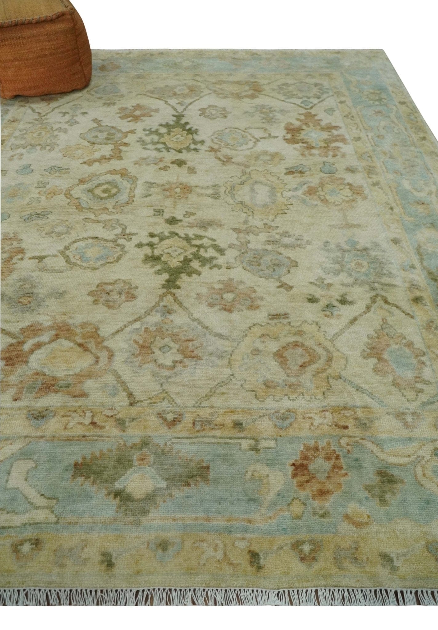 The Rug Decor Area Rug Custom Made Antique Finish Hand Knotted Beige and Silver Multi Size Oushak Wool Area Rug Custom Made Antique Finish Hand Knotted Beige and Silver Multi Size Oushak Wool Area Rug
