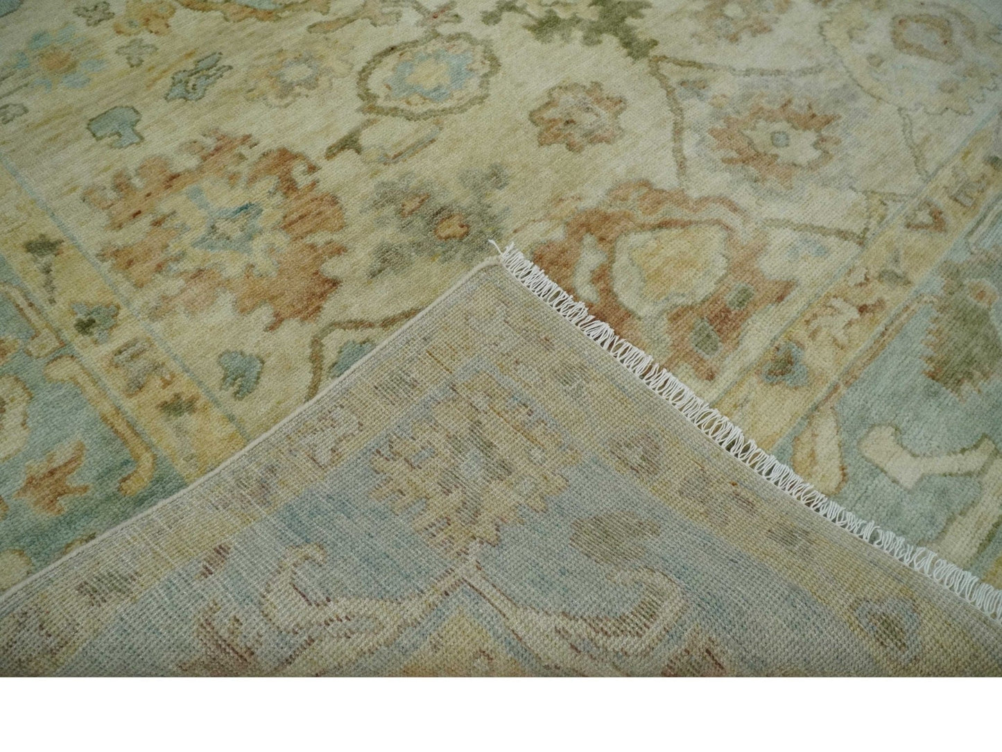 The Rug Decor Area Rug Custom Made Antique Finish Hand Knotted Beige and Silver Multi Size Oushak Wool Area Rug Custom Made Antique Finish Hand Knotted Beige and Silver Multi Size Oushak Wool Area Rug