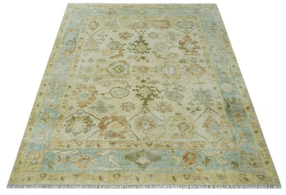 The Rug Decor Area Rug Custom Made Antique Finish Hand Knotted Beige and Silver Multi Size Oushak Wool Area Rug Custom Made Antique Finish Hand Knotted Beige and Silver Multi Size Oushak Wool Area Rug