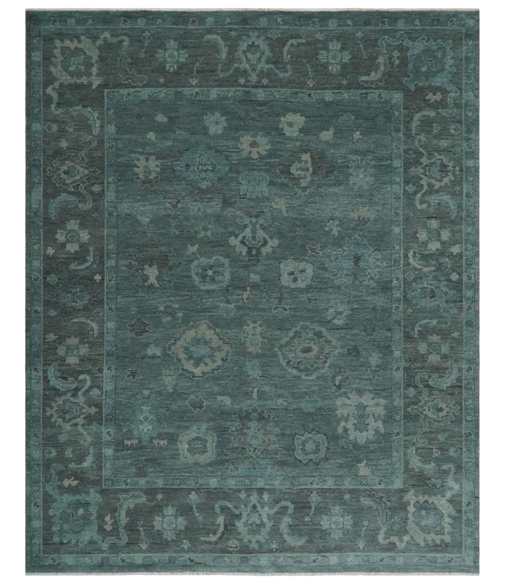 The Rug Decor Area Rug 8.1x9.8 Custom Made Antique Style Blue and Charcoal Hand Knotted Oushak Wool Area Rug Custom Made Antique Style Blue and Charcoal Hand Knotted Oushak Wool Area Rug