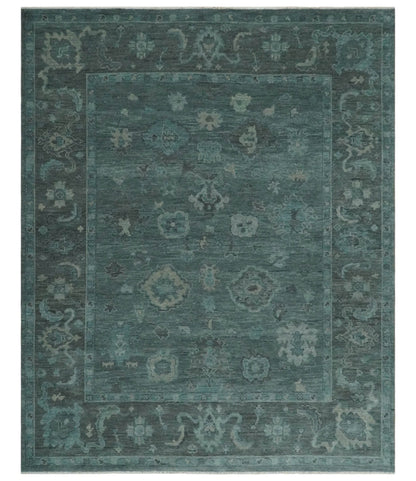The Rug Decor Area Rug 8.1x9.8 Custom Made Antique Style Blue and Charcoal Hand Knotted Oushak Wool Area Rug Custom Made Antique Style Blue and Charcoal Hand Knotted Oushak Wool Area Rug