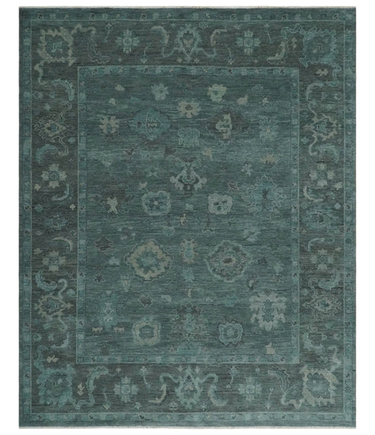 The Rug Decor Area Rug 8.1x9.8 Custom Made Antique Style Blue and Charcoal Hand Knotted Oushak Wool Area Rug Custom Made Antique Style Blue and Charcoal Hand Knotted Oushak Wool Area Rug