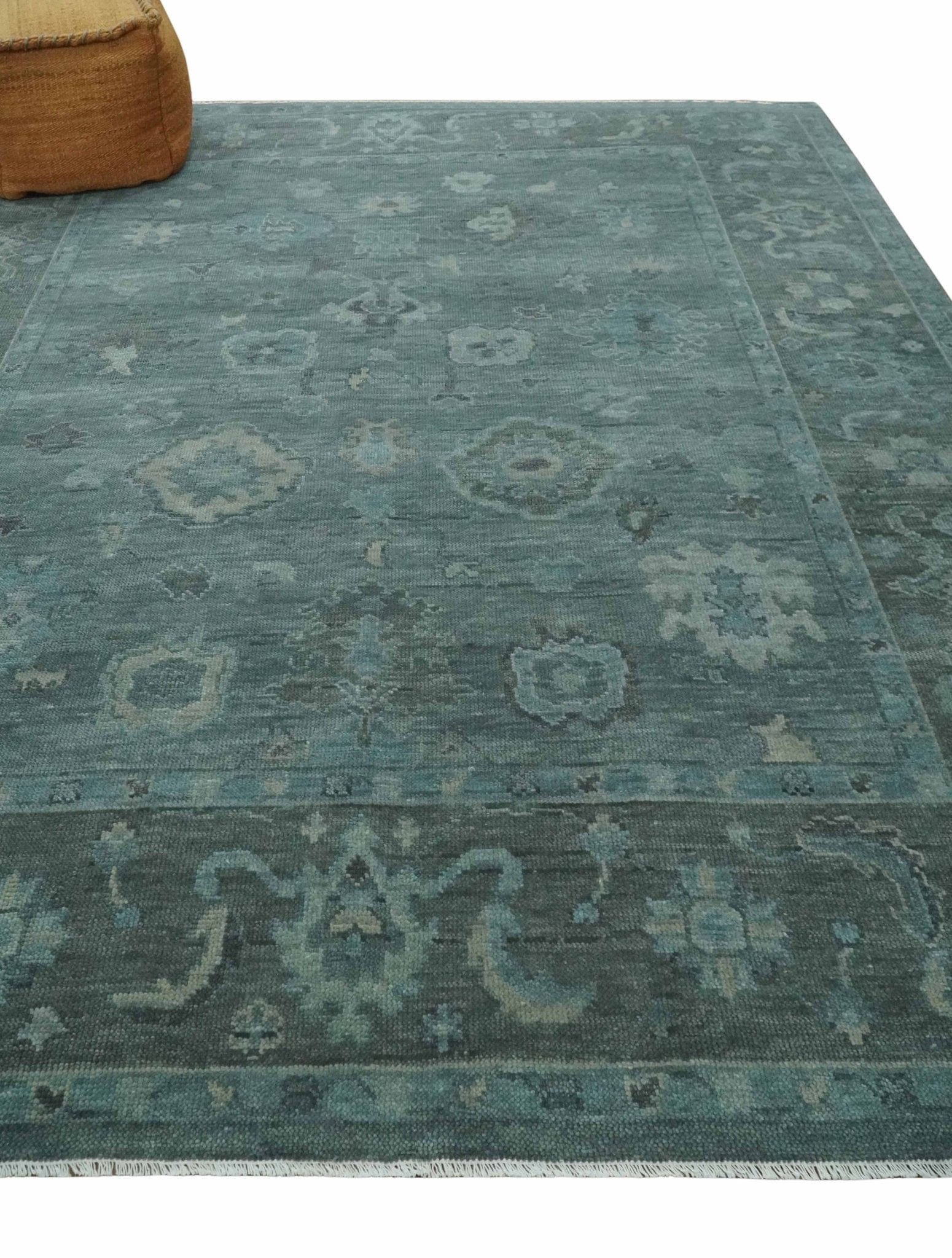 The Rug Decor Area Rug Custom Made Antique Style Blue and Charcoal Hand Knotted Oushak Wool Area Rug Custom Made Antique Style Blue and Charcoal Hand Knotted Oushak Wool Area Rug