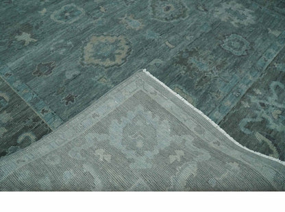 The Rug Decor Area Rug Custom Made Antique Style Blue and Charcoal Hand Knotted Oushak Wool Area Rug Custom Made Antique Style Blue and Charcoal Hand Knotted Oushak Wool Area Rug