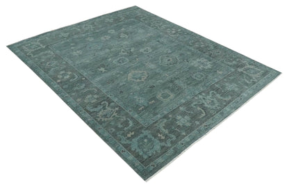 The Rug Decor Area Rug Custom Made Antique Style Blue and Charcoal Hand Knotted Oushak Wool Area Rug Custom Made Antique Style Blue and Charcoal Hand Knotted Oushak Wool Area Rug