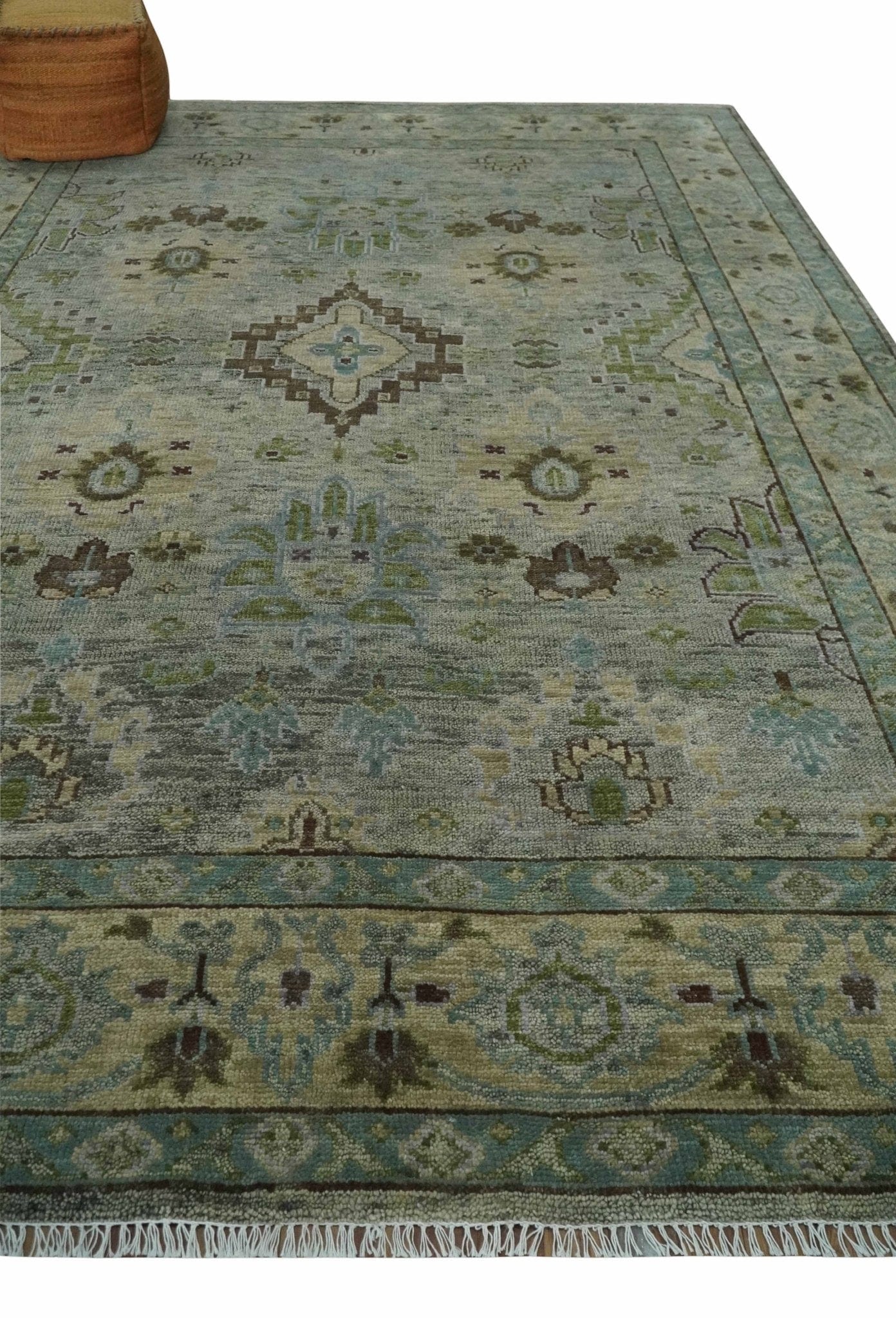 The Rug Decor Area Rug Custom Made Antique Style Green and Silver Hand knotted Traditional Oriental Oushak wool Area Rug Custom Made Antique Style Green and Silver Hand knotted Traditional Oriental Oushak wool Area Rug