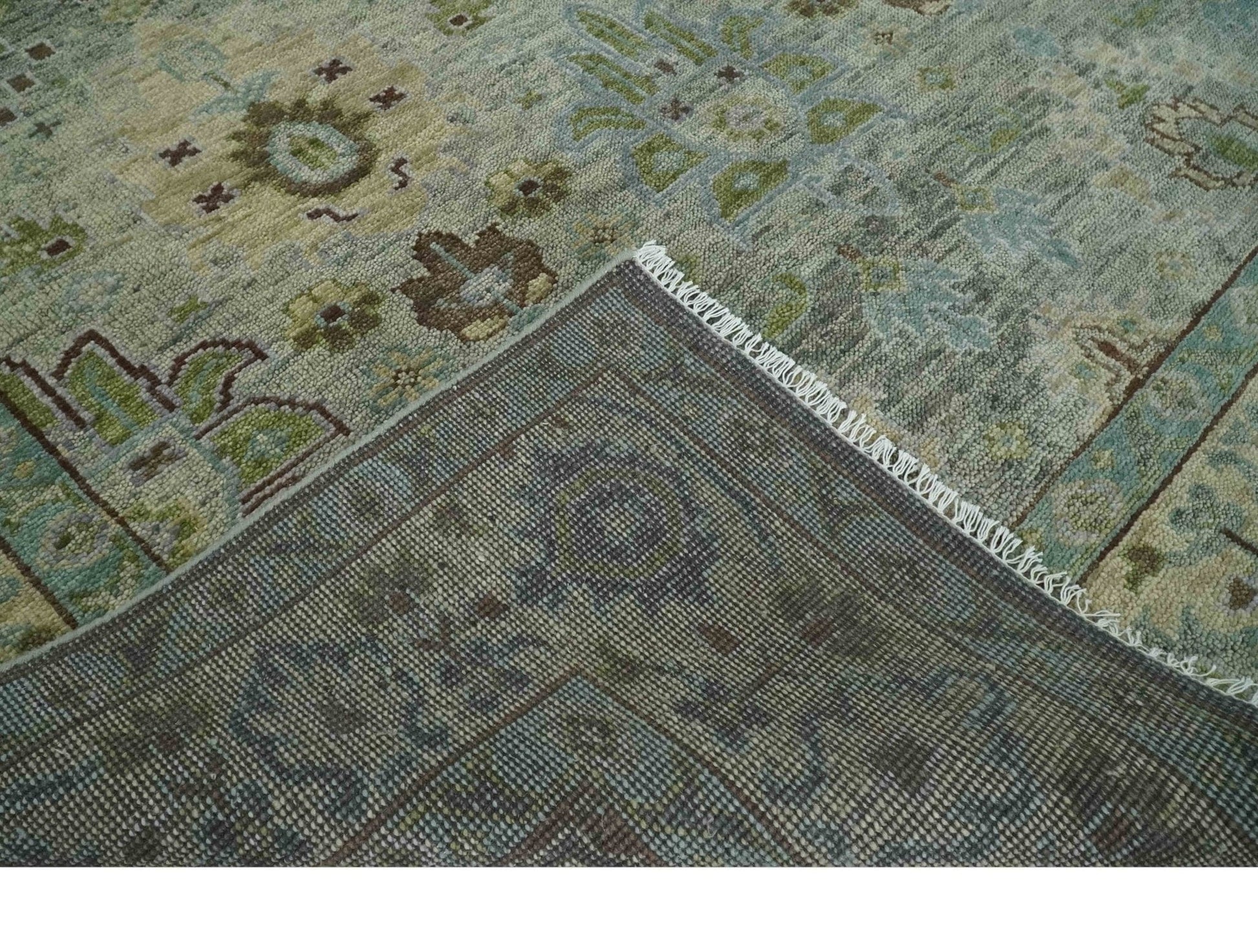 The Rug Decor Area Rug Custom Made Antique Style Green and Silver Hand knotted Traditional Oriental Oushak wool Area Rug Custom Made Antique Style Green and Silver Hand knotted Traditional Oriental Oushak wool Area Rug