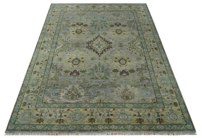 The Rug Decor Area Rug Custom Made Antique Style Green and Silver Hand knotted Traditional Oriental Oushak wool Area Rug Custom Made Antique Style Green and Silver Hand knotted Traditional Oriental Oushak wool Area Rug