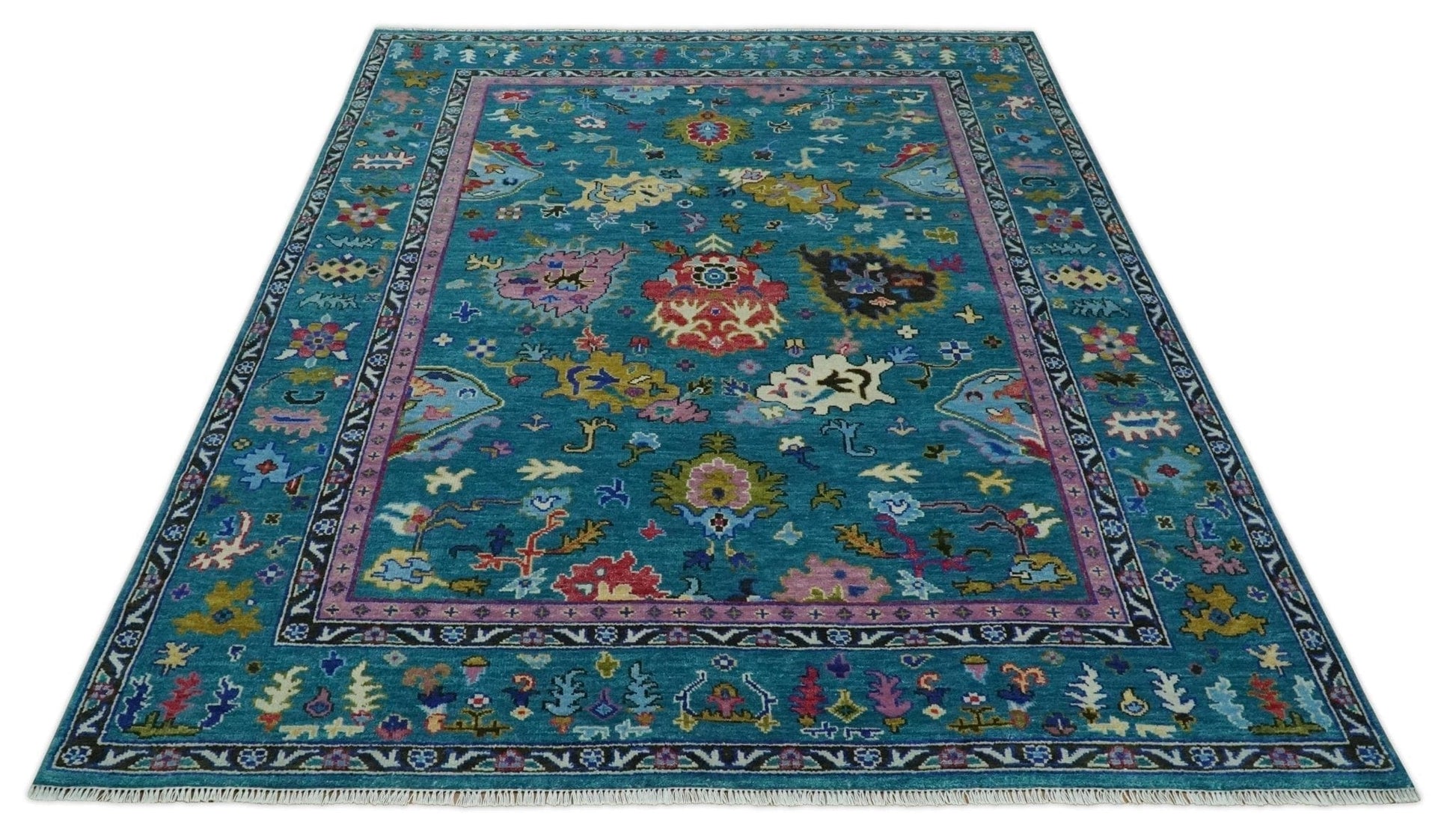 The Rug Decor Area Rug Custom Made Antique Style Hand Knotted Teal and Purple Traditional Oushak Multi Size Wool Rug Custom Made Antique Style Hand Knotted Teal and Purple Traditional Oushak Multi Size Wool Rug