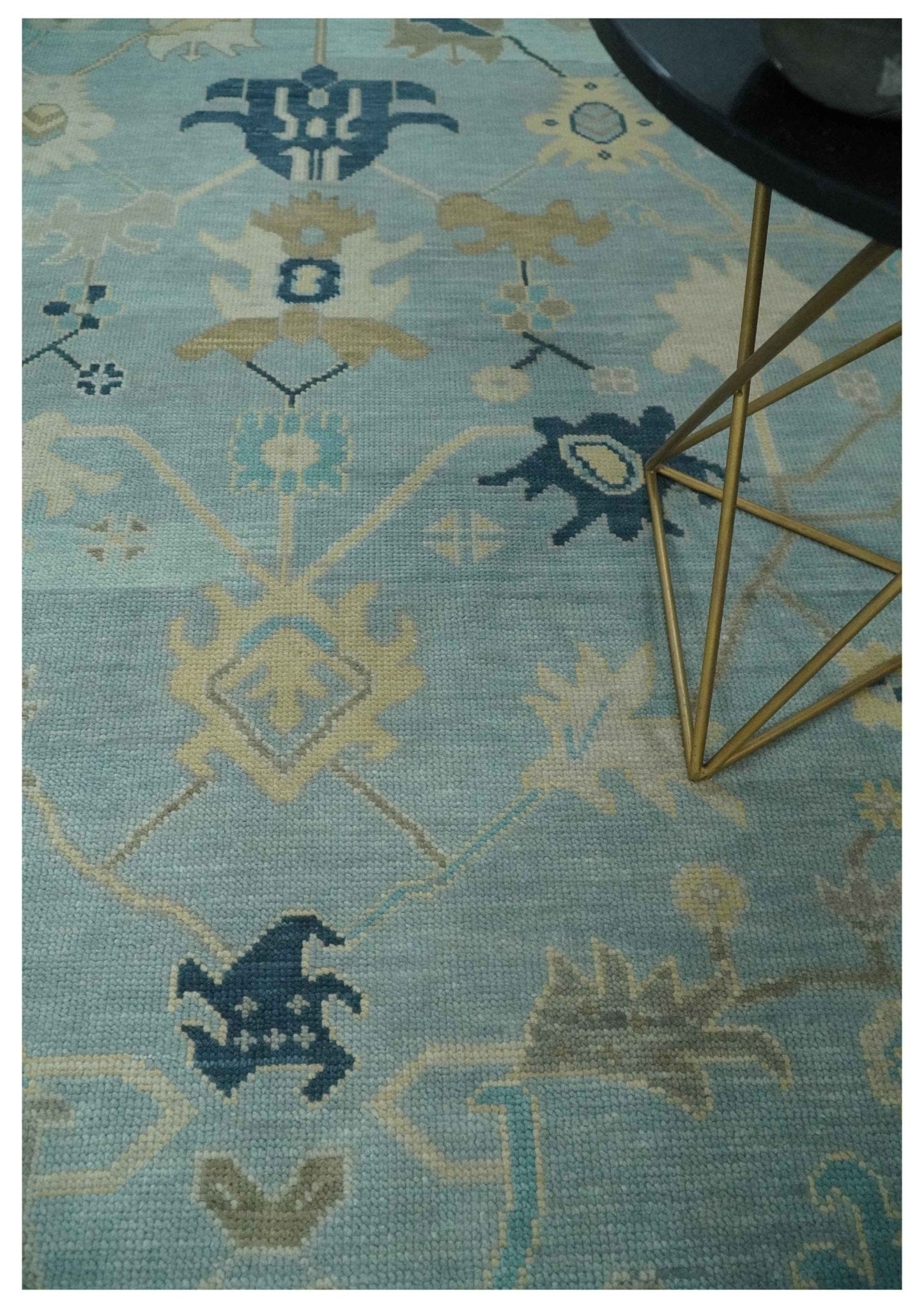 The Rug Decor Area Rug Custom Made Aqua, Ivory and Beige Hand knotted Oriental Oushak wool Area Rug Custom Made Aqua, Ivory and Beige Hand knotted Oriental Oushak wool Area Rug