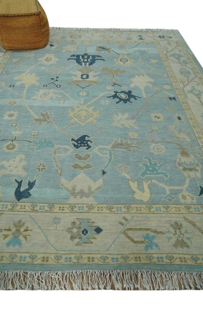 The Rug Decor Area Rug Custom Made Aqua, Ivory and Beige Hand knotted Oriental Oushak wool Area Rug Custom Made Aqua, Ivory and Beige Hand knotted Oriental Oushak wool Area Rug