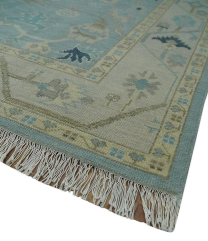 The Rug Decor Area Rug Custom Made Aqua, Ivory and Beige Hand knotted Oriental Oushak wool Area Rug Custom Made Aqua, Ivory and Beige Hand knotted Oriental Oushak wool Area Rug