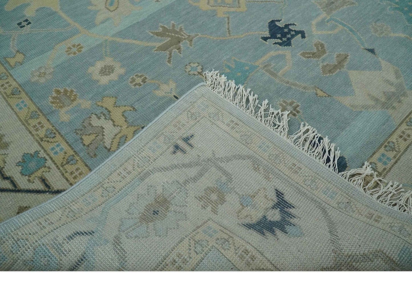 The Rug Decor Area Rug Custom Made Aqua, Ivory and Beige Hand knotted Oriental Oushak wool Area Rug Custom Made Aqua, Ivory and Beige Hand knotted Oriental Oushak wool Area Rug