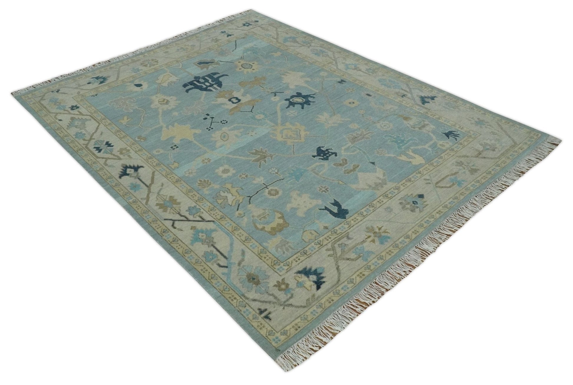 The Rug Decor Area Rug Custom Made Aqua, Ivory and Beige Hand knotted Oriental Oushak wool Area Rug Custom Made Aqua, Ivory and Beige Hand knotted Oriental Oushak wool Area Rug