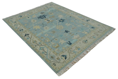 The Rug Decor Area Rug Custom Made Aqua, Ivory and Beige Hand knotted Oriental Oushak wool Area Rug Custom Made Aqua, Ivory and Beige Hand knotted Oriental Oushak wool Area Rug